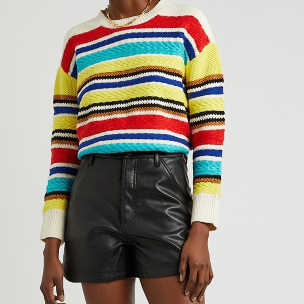 Alice + Olivia Zelda striped cotton-blend chunky knit sweater size Large